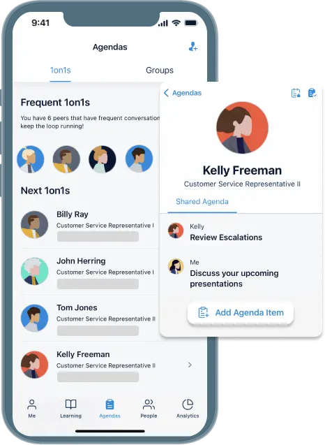 A graphic showing the 1 on 1 productivity section of the mpbile app