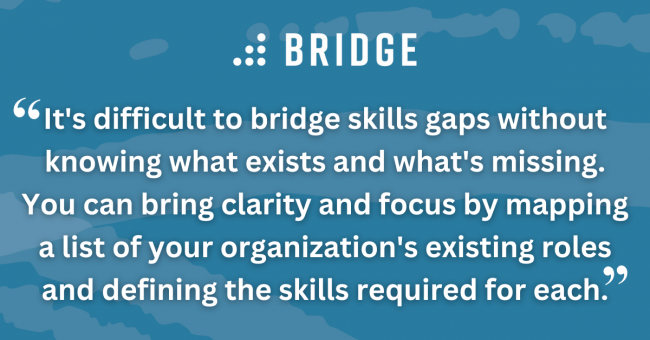 It's difficult to bridge skills gaps without knowing what exists and what's missing. You can bring clarity and focus by mapping a list of your organization's existing roles and defining the skills required for each.