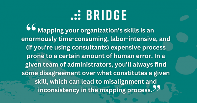 Mapping your organization’s skills is an enormously time-consuming, labor-intensive, and (if you’re using consultants) expensive process prone to a certain amount of human error. In a given team of administrators, you’ll always find some disagreement over what constitutes a given skill, which can lead to misalignment and inconsistency in the mapping process.