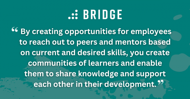 By creating opportunities for employees to reach out to peers and mentors based on current and desired skills, you create communities of learners and enable them to share knowledge and support each other in their development.