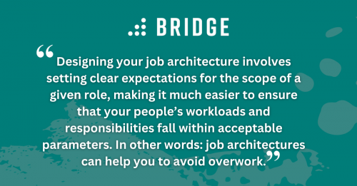 Designing your job architecture involves setting clear expectations for the scope of a given role, making it much easier to ensure that your people’s workloads and responsibilities fall within acceptable parameters. In other words: job architectures can help you to avoid overwork.