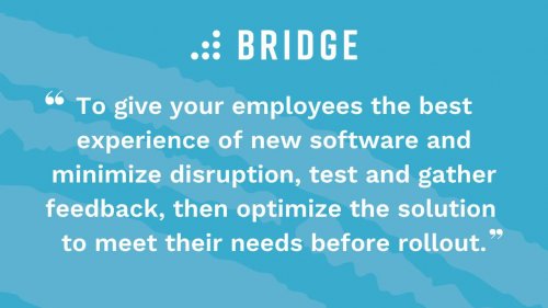 To give your employees the best experience of new software and minimize disruption, test and gather feedback, then optimize the solution to meet their needs before rollout.
