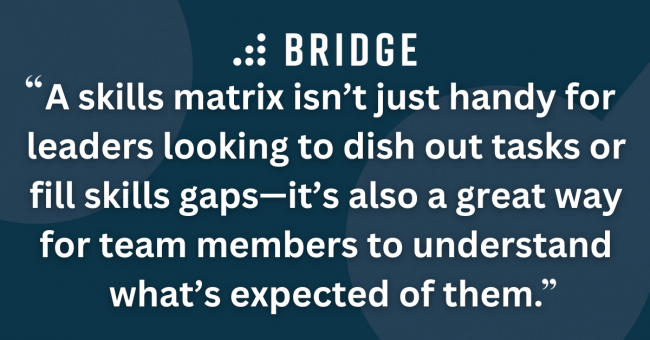 A skills matrix isn’t just handy for leaders looking to dish out tasks or fill skills gaps—it’s also a great way for team members to understand what’s expected of them.